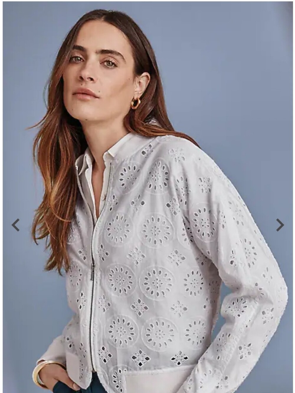 J Jill Eyelet Bomber Jacket 100% Cotton Chic NOWT $129 Boho Costal Resortwear  L